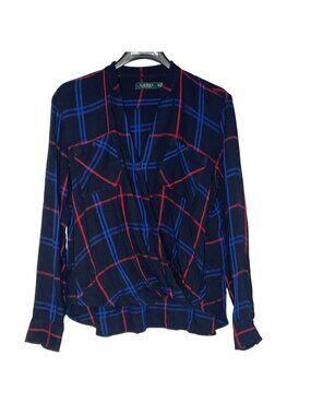 Lauren Ralph Lauren Plaid Twist Front Cotton Top Sz XXL Lightweight Boxy